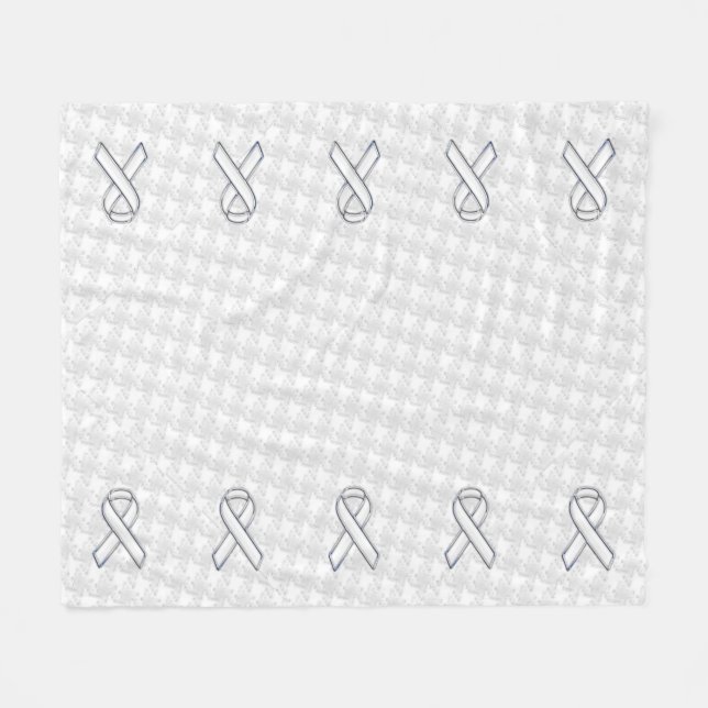 Chrome White Ribbon Awareness auf Hahnentrittmuste Fleecedecke (Vorderseite (Horizontal))