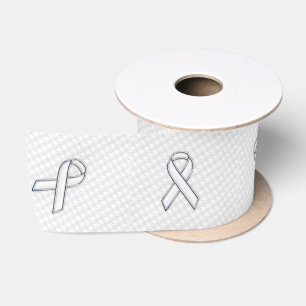 Chrome White Ribbon Awareness auf Hahnentrittmuste Satinband