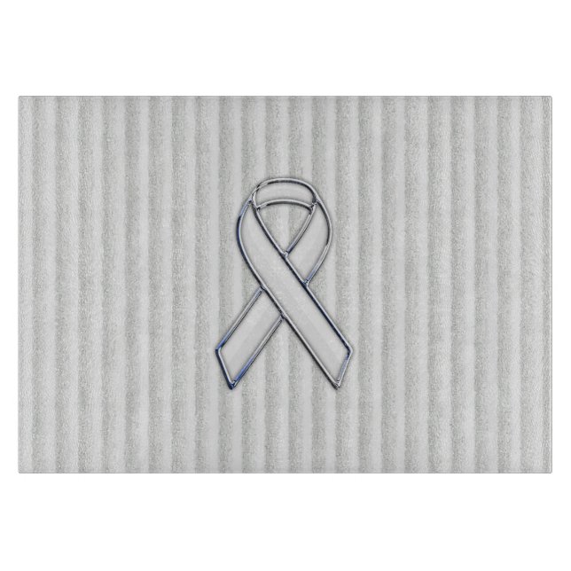 Chrome White Ribbon Awareness auf vertikalen Strei Schneidebrett (Vorderseite)
