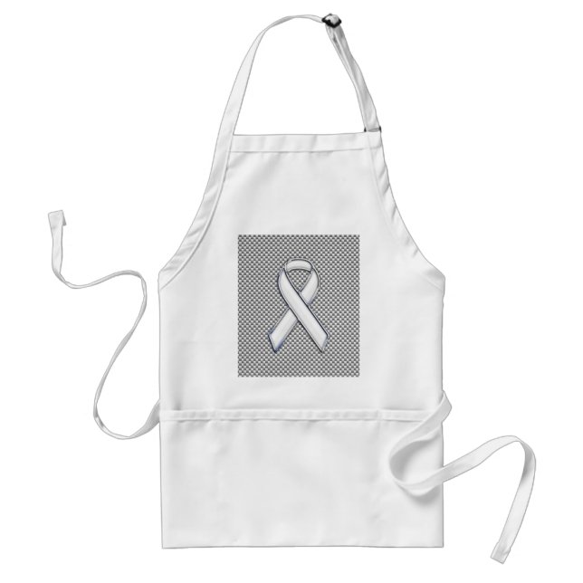 Chrome White Ribbon Awareness Carbon Fibre Dekor Schürze (Vorne)