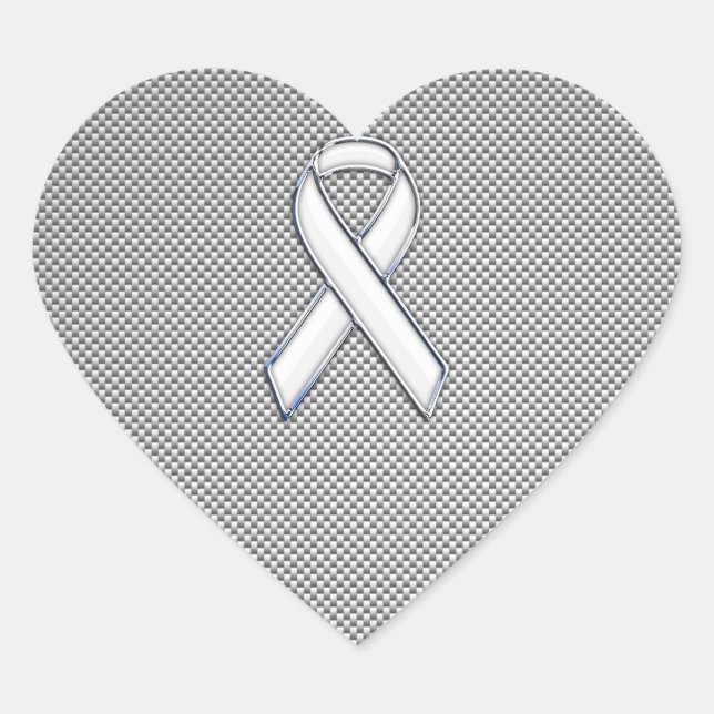 Chrome White Ribbon Awareness Carbon Fibre Print Herz-Aufkleber (Vorderseite)