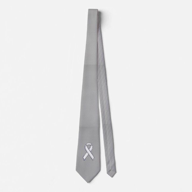 Chrome White Ribbon Awareness Carbon Fibre Print Krawatte (Vorderseite)