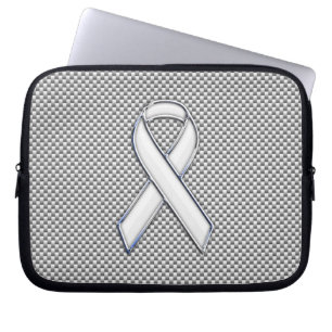 Chrome White Ribbon Awareness Carbon Fibre Print Laptopschutzhülle
