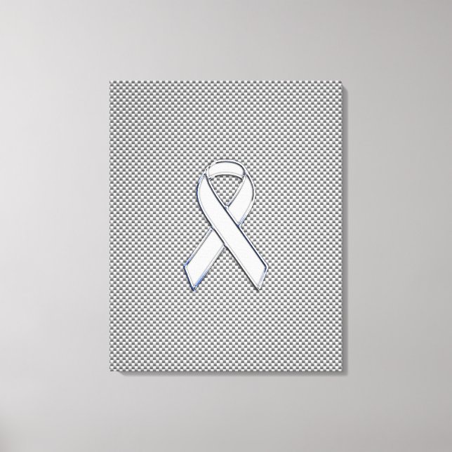 Chrome White Ribbon Awareness Carbon Fibre Print Leinwanddruck (Vorderseite)