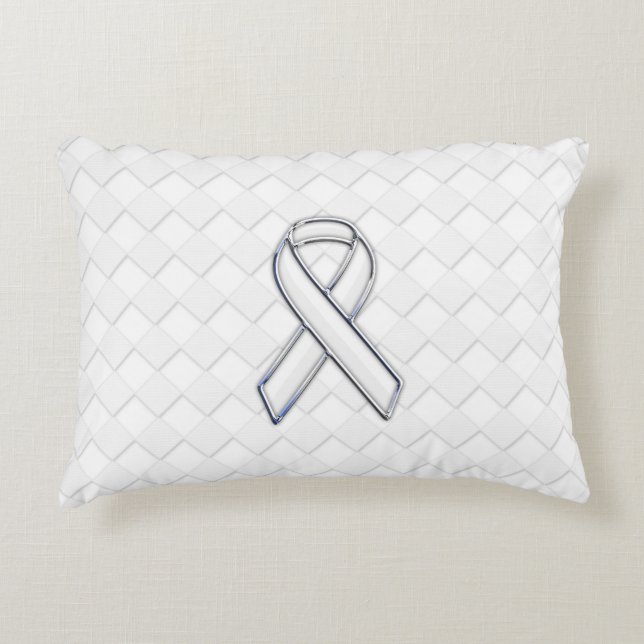 Chrome White Ribbon Awareness on Checkers Dekokissen (Vorderseite)