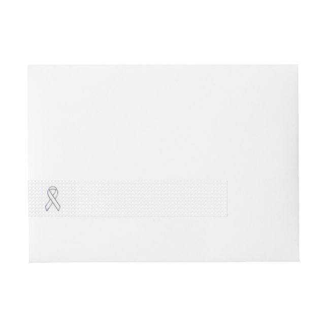 Chrome White Ribbon Awareness on Checkers Rundum-Adressaufkleber (Vorderseite)