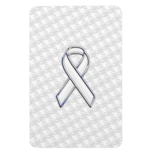 Chrome White Ribbon Awareness on Houndstooth Print Magnet (Vertikal)