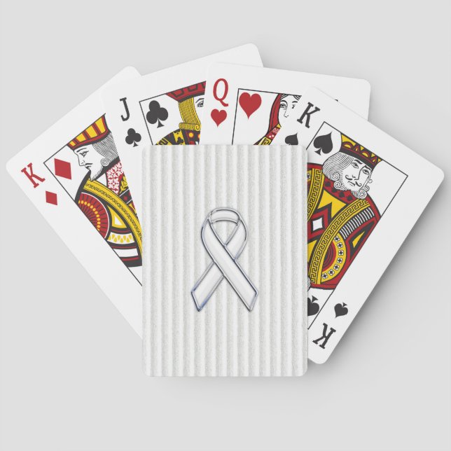 Chrome White Ribbon Bewusstsein auf Granular Strei Spielkarten (Rückseite)