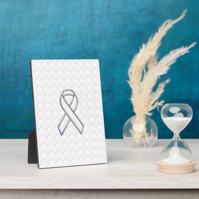 Chrome White Ribbon-Bewusstsein auf Schachbretter  Fotoplatte (Seite)