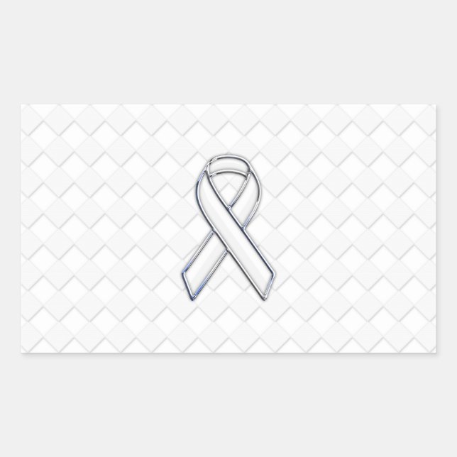 Chrome White Ribbon-Bewusstsein auf Schachbretter  Rechteckiger Aufkleber (Vorderseite)