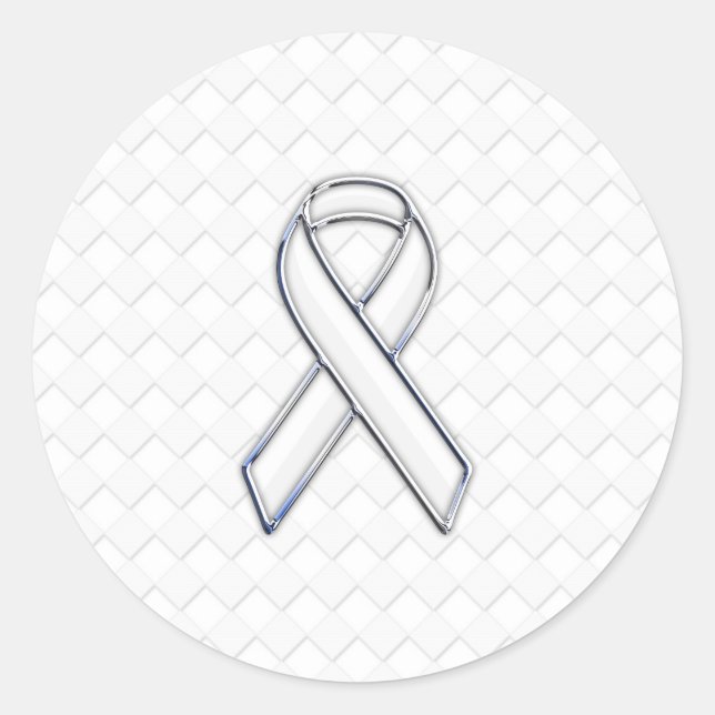 Chrome White Ribbon-Bewusstsein auf Schachbretter  Runder Aufkleber (Vorderseite)