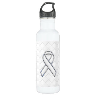 Chrome White Ribbon-Bewusstsein auf Schachbretter Trinkflasche