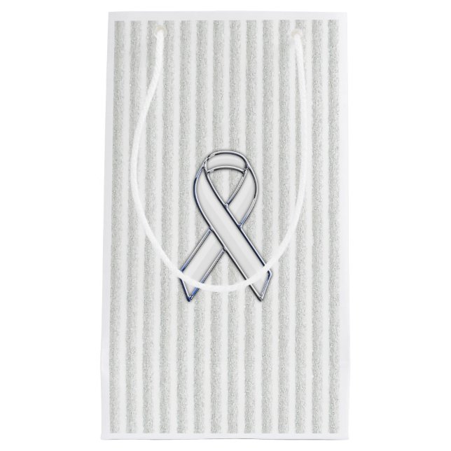 Chrome White Ribbon Bewusstsein in Granular Streif Kleine Geschenktüte (Vorderseite)
