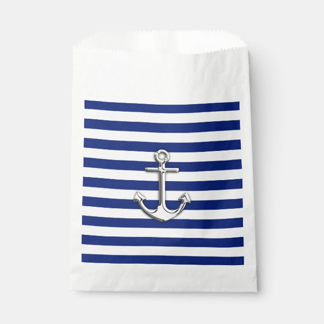 Chrome wie Anchor Nautical Navy Blue Stripes Geschenktütchen (Vorderseite)