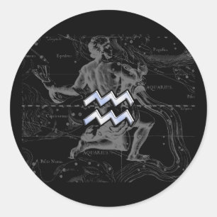 Chrome wie Aquarius Zodiac-Zeichen auf Hevelius Runder Aufkleber