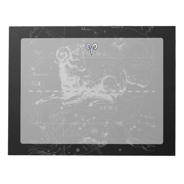 Chrome wie Aries Zodiac Symbol auf Hevelius 1690 Notizblock (Vorderseite)