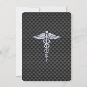 Chrome wie Caduceus Medical Symbol Carbon Fibre