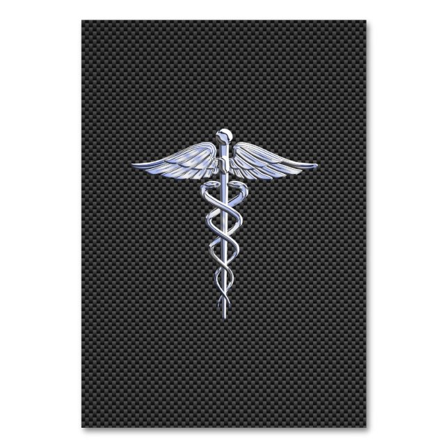 Chrome wie Caduceus Medical Symbol Carbon Fibre Tischnummer (Vorderseite)