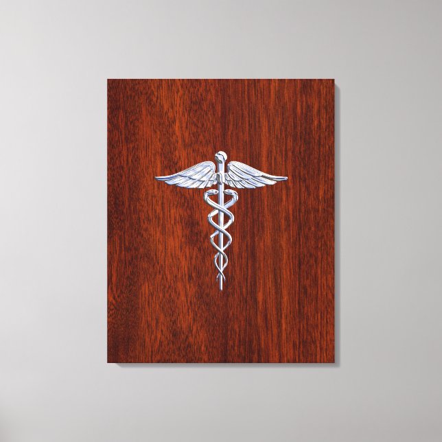 Chrome wie Caduceus Medical Symbol Mahogany Brown Leinwanddruck (Vorderseite)
