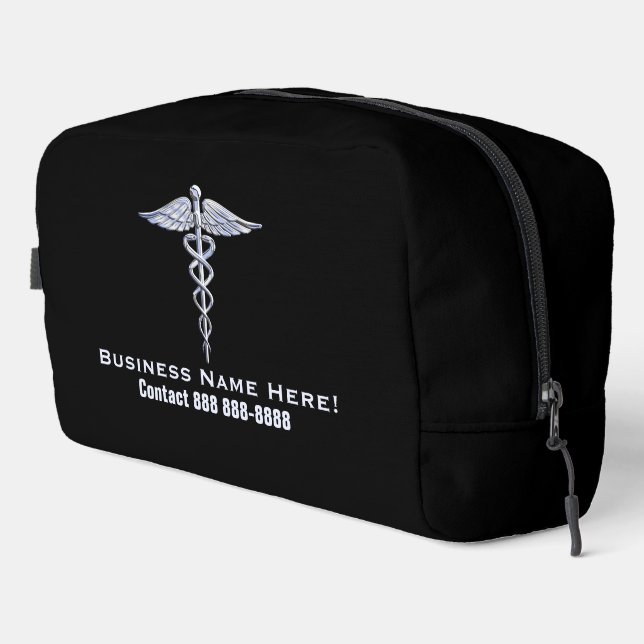 Chrome wie Caduceus Medical Symbol mit Text Waschbeutel (Rechte Ecke)