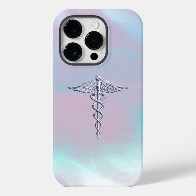 Chrome wie Caduceus Medical Symbol Mother Pearl Case-Mate iPhone 14 Pro Hülle (Rückseite)