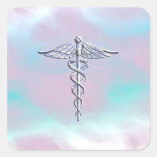 Chrome wie Caduceus Medical Symbol Mother Pearl Quadratischer Aufkleber