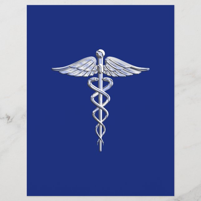 Chrome wie Caduceus Medical Symbol Navy Blue Deko Flyer (Vorne)