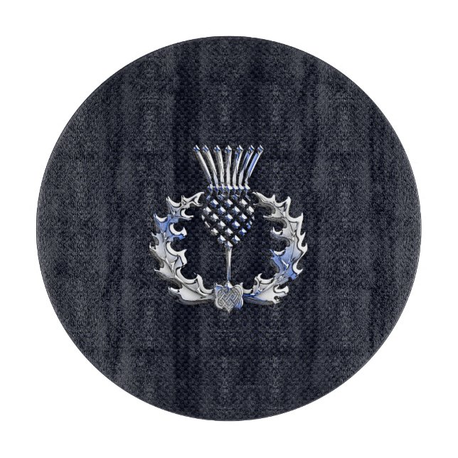 Chrome wie Carbon Fibre Print Scottish Thistle Schneidebrett (Vorderseite)