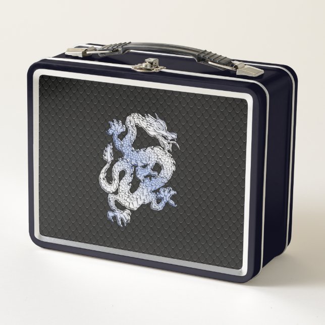 Chrome wie Dragon auf Black Snake Skin Print Metall Brotdose (Vorderseite)