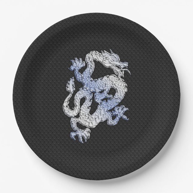 Chrome wie Dragon auf Black Snake Skin Print Pappteller (Vorderseite)
