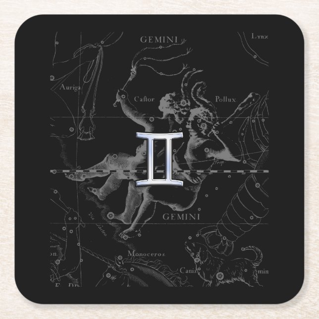 Chrome wie Gemini Zodiac Sign auf Hevelius 1690 Rechteckiger Pappuntersetzer (Vorderseite)