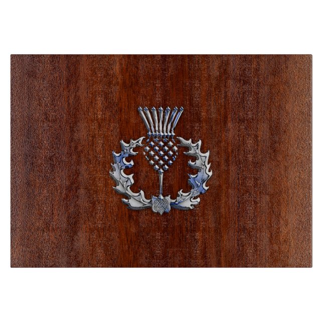 Chrome wie Mahogany Wood Grain Scottish Thistle Schneidebrett (Vorderseite)