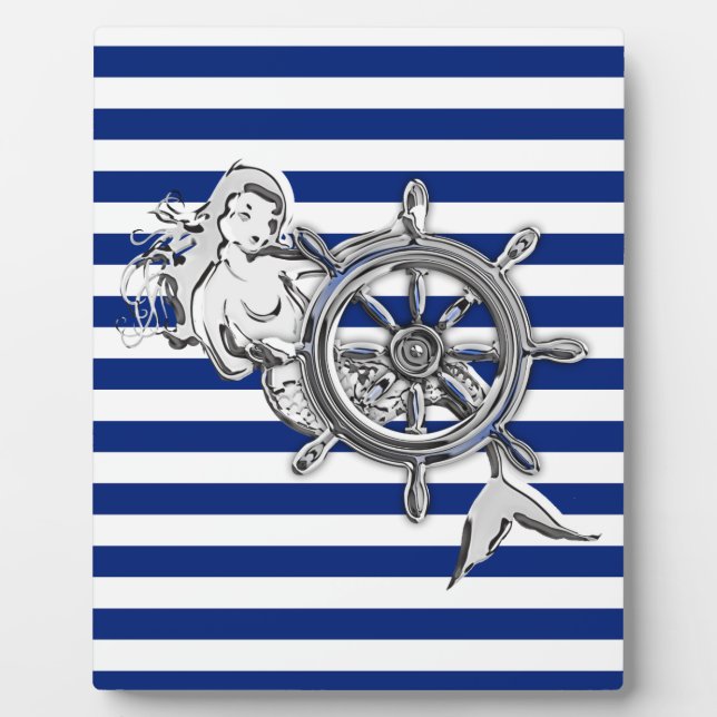 Chrome Wie Mermaid auf nautischen Streifen Fotoplatte (Vorderseite)