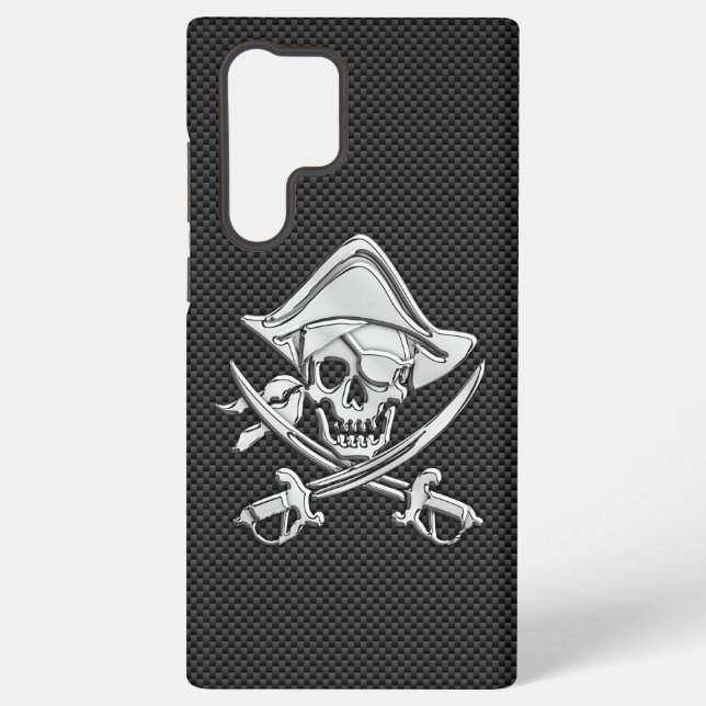 Chrome wie Pirate Crossbones Carbon Fiber Style Samsung Galaxy Hülle (Rückseite)