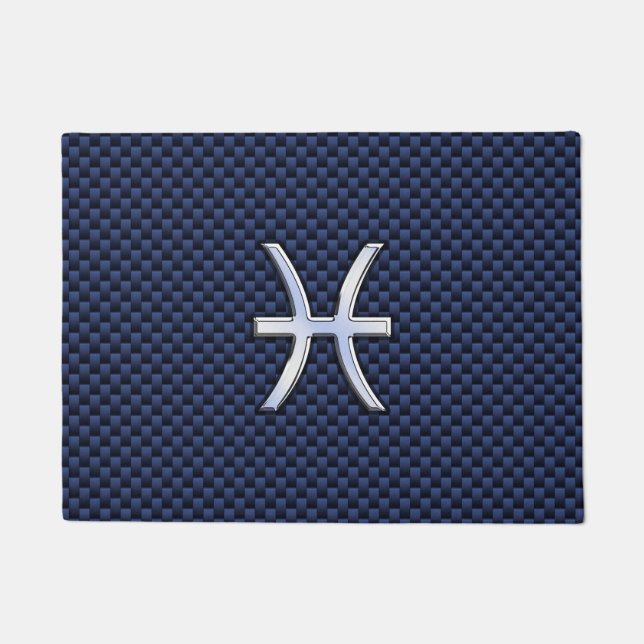 Chrome wie Pisces Sign auf Blue Carbon Fibre Print Fußmatte (Vorderseite)