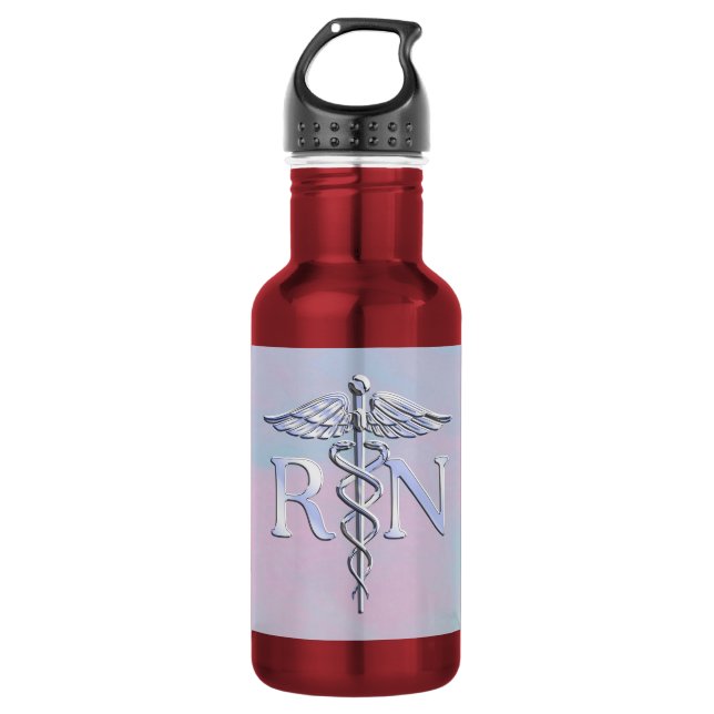 Chrome wie RN Caduceus in Mother Pearl Style Edelstahlflasche (Vorderseite)