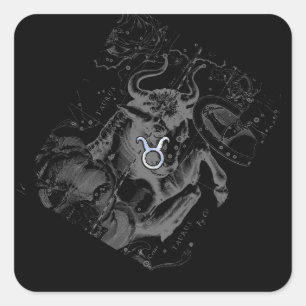 Chrome wie Taurus Zodiac-Zeichen auf Hevelius Quadratischer Aufkleber
