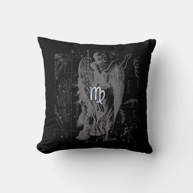 Chrome wie Virgo Zodiac Sign auf Black Hevelius Kissen (Vorderseite)