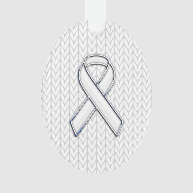 Chrome wie Weißer Strick Band-Bewusstsein Printwer Ornament (Vorderseite)