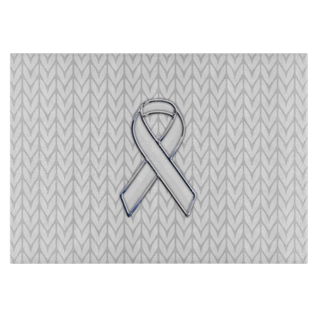 Chrome wie Weißer Strick Band-Bewusstsein Printwer Schneidebrett (Vorderseite)