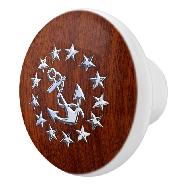 Chrome Yacht Flag auf Mahogani Grain Print Keramikknauf (Rechts)