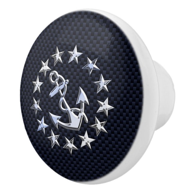 Chrome Yacht Flag auf Navy Carbon Fibre Print Keramikknauf (Rechts)