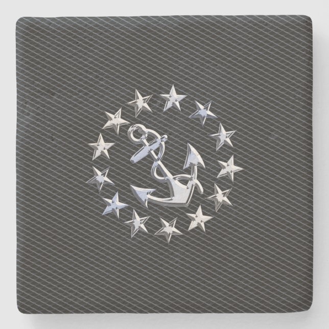 Chrome Yacht Naval Flag auf Automotive Grille Prin Steinuntersetzer (Vorderseite)
