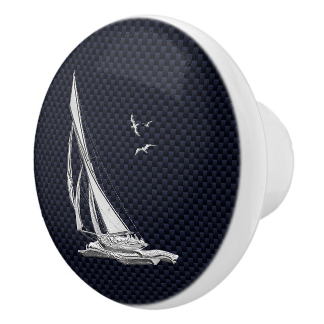 Chromsegeln auf Nautical Navy Carbon Fibre Print Keramikknauf (Rechts)