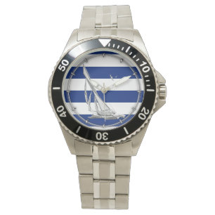 Chromsegeln auf nautischen Streifen Armbanduhr