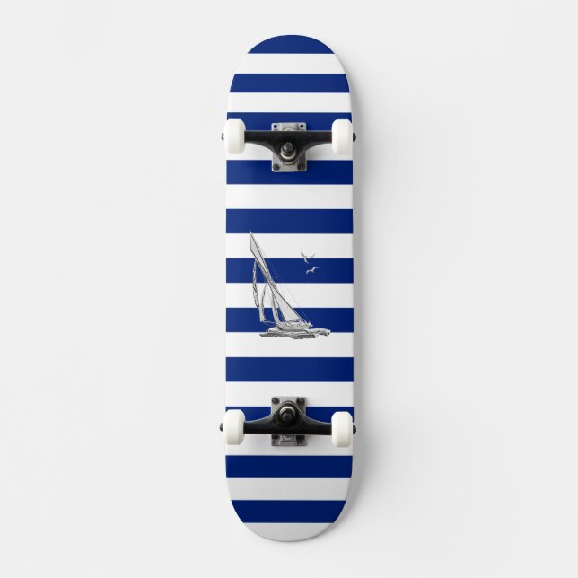 Chromsegeln auf nautischen Streifen Skateboard (Vorderseite)
