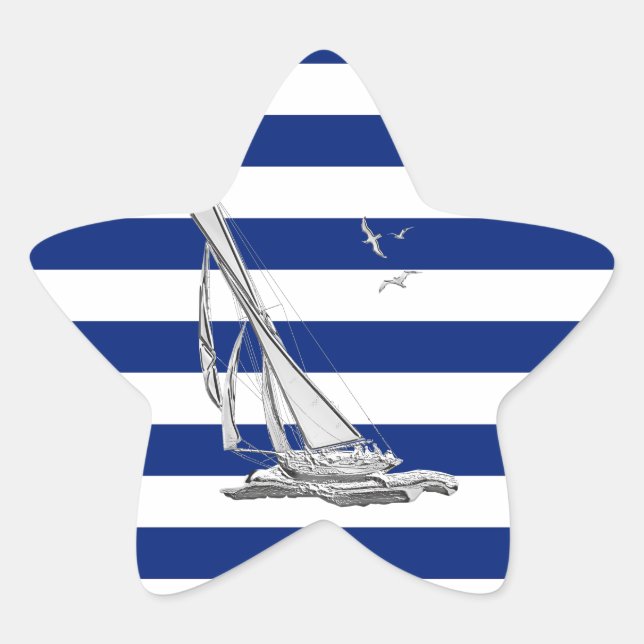 Chromsegeln auf nautischen Streifen Stern-Aufkleber (Vorderseite)