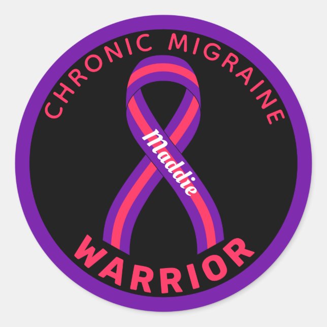 Chronic Migraine Warrior Black Round Sticker (Vorderseite)