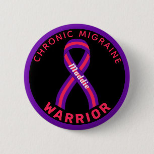 Chronic Migraine Warrior Ribbon Black Button
