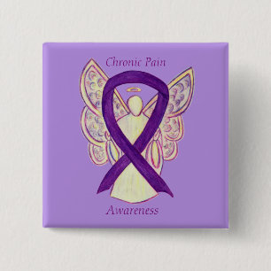 Chronic Pain Awareness Angel Ribbon Art Button